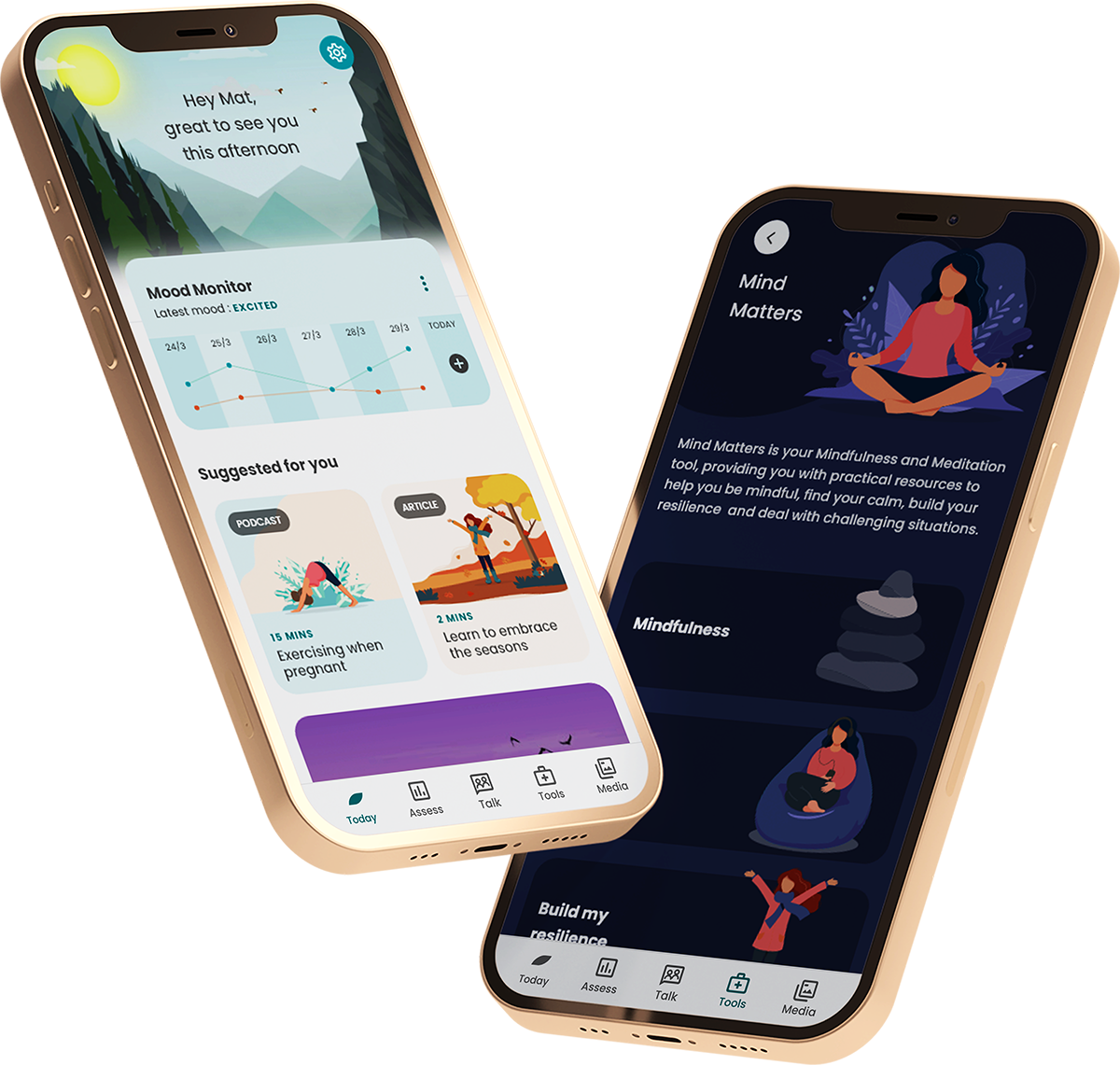 Wellbeing App displayed on two mobile phones